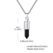 Black Agate Pendant Necklace — Stainless Steel