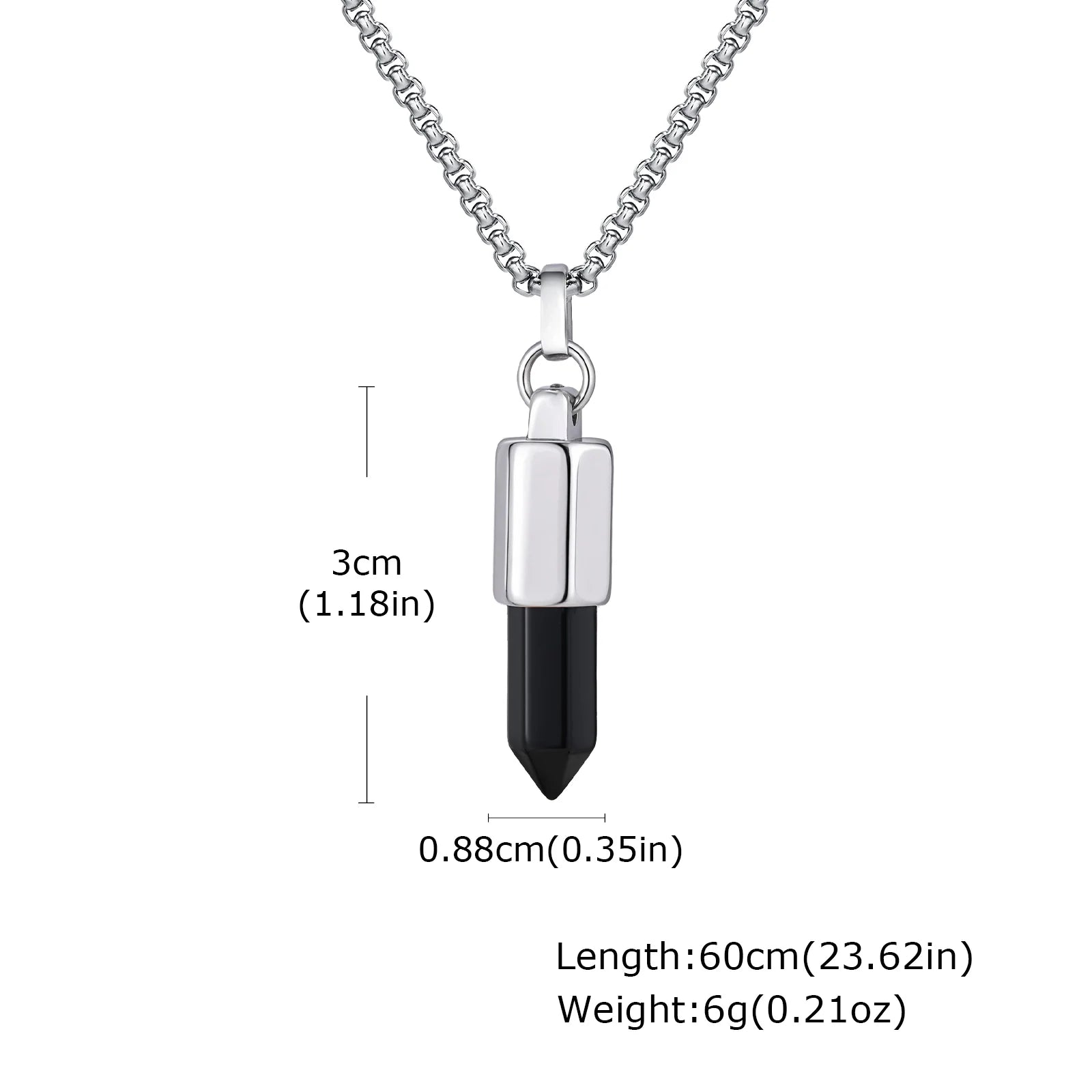 Black Agate Pendant Necklace — Stainless Steel