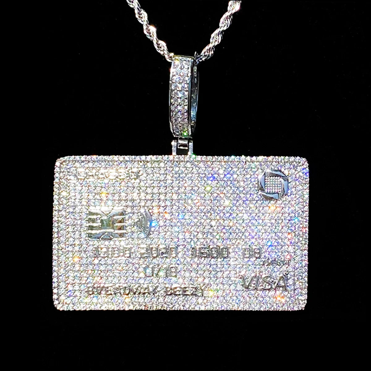 Aokaishen Iced Out Credit Card Necklace Pendant for Men Real Gold Plated 5A Cubic Zirconia Hip Hop Jewelry
