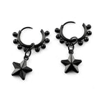 Punk Black Moon Star Hoop Earrings Gothic Crescent Dangle Stainless Steel Beaded Drop Earrings Men Women Hip Hop