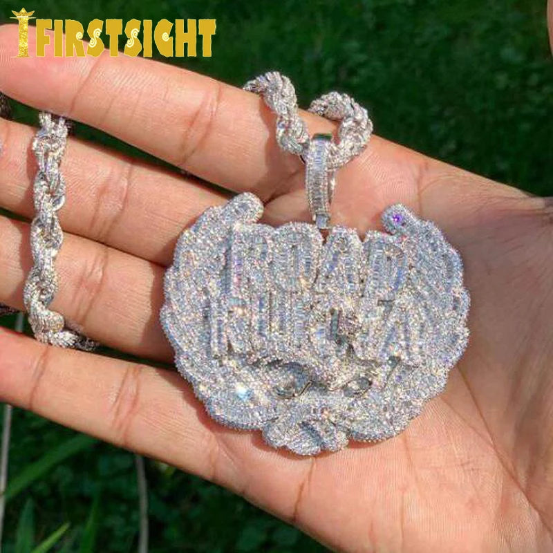New Iced Out Bling CZ Letter Road Runna Pendant Necklace Cubic Zirconia Two Tone Color Badge Charm Men Fashion Hip Hop