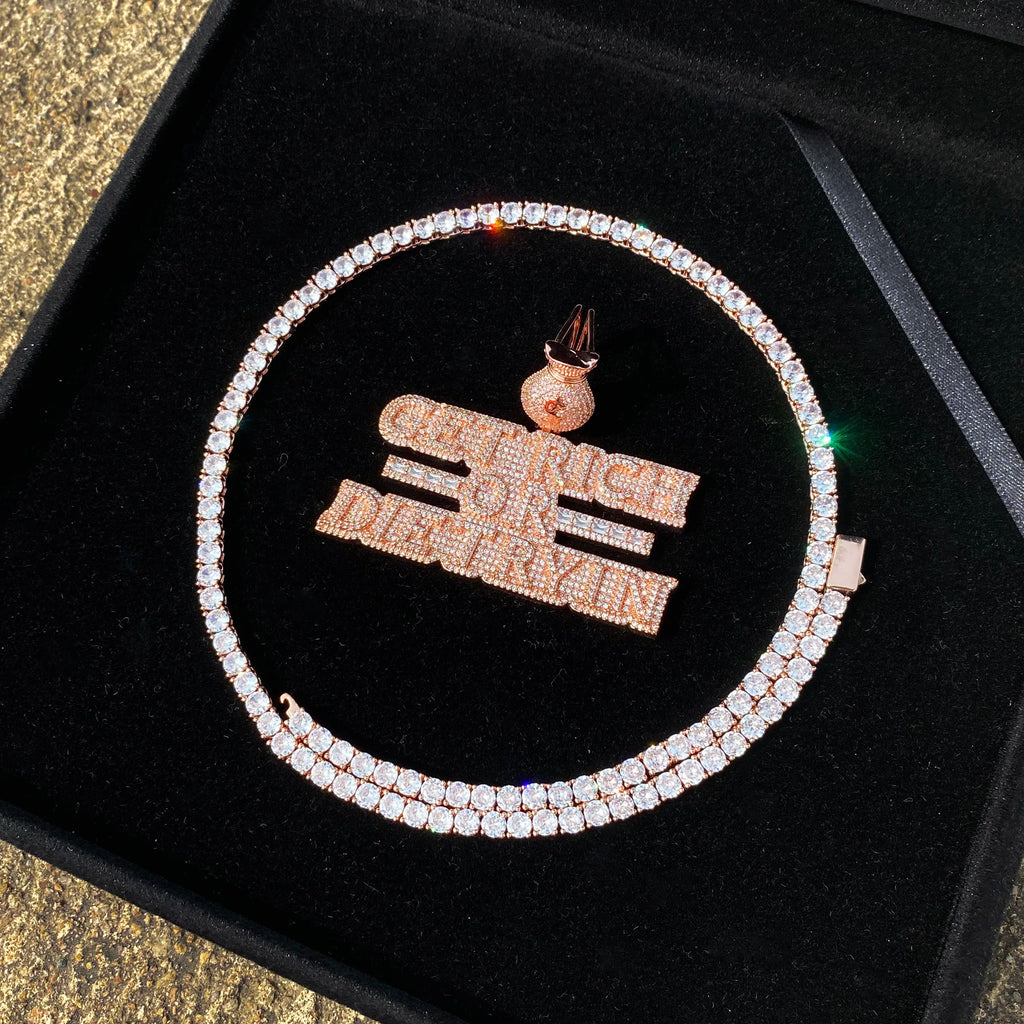Aokaishen Iced Out Necklace Pendant for Men Real Copper Get Rich Hip Hop Jewelry
