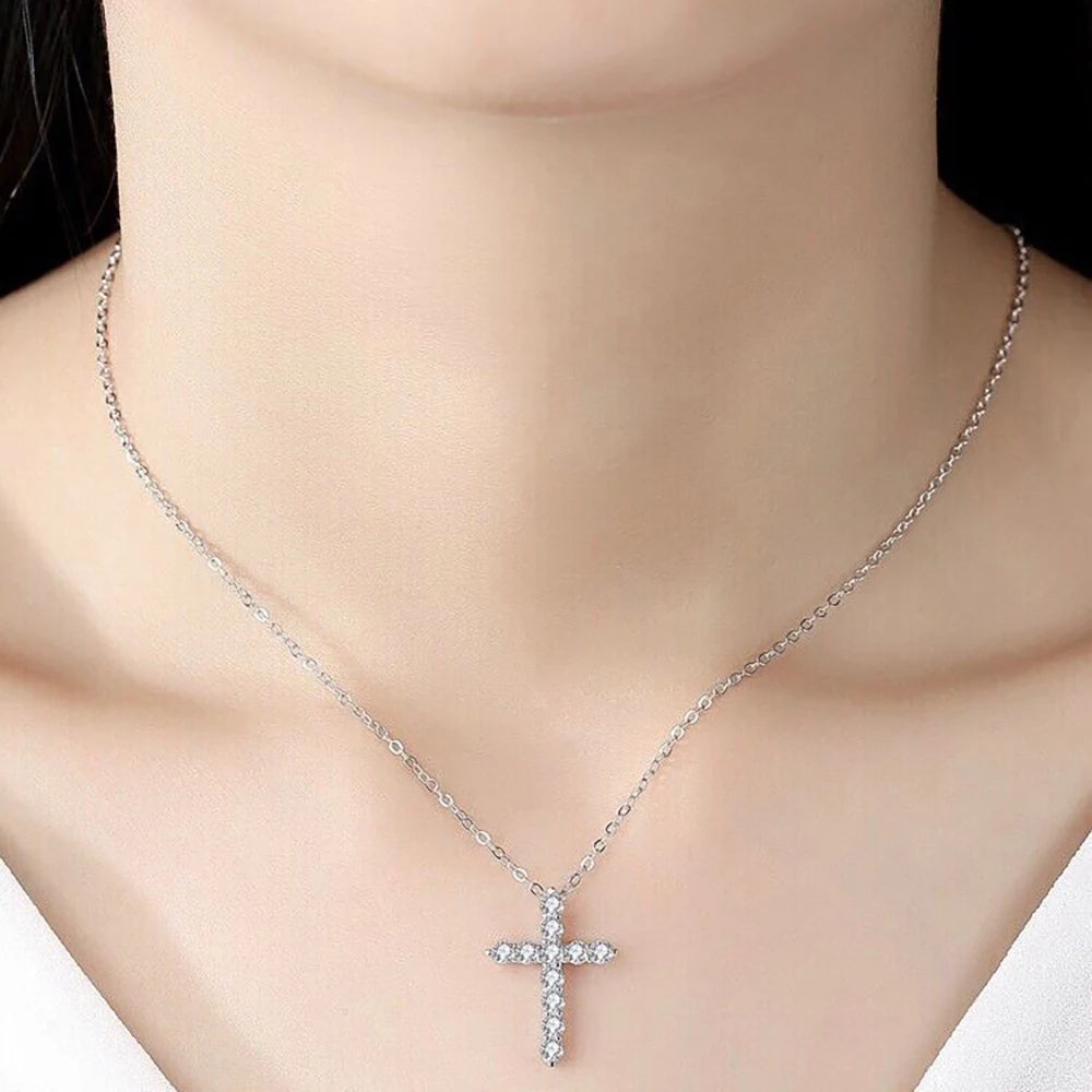 Serenity 3mm 4mm 5mm Black Moissanite Cross Pendant Necklace For Women Men 100% S925 Sterling Silver Jesus Neck Chain