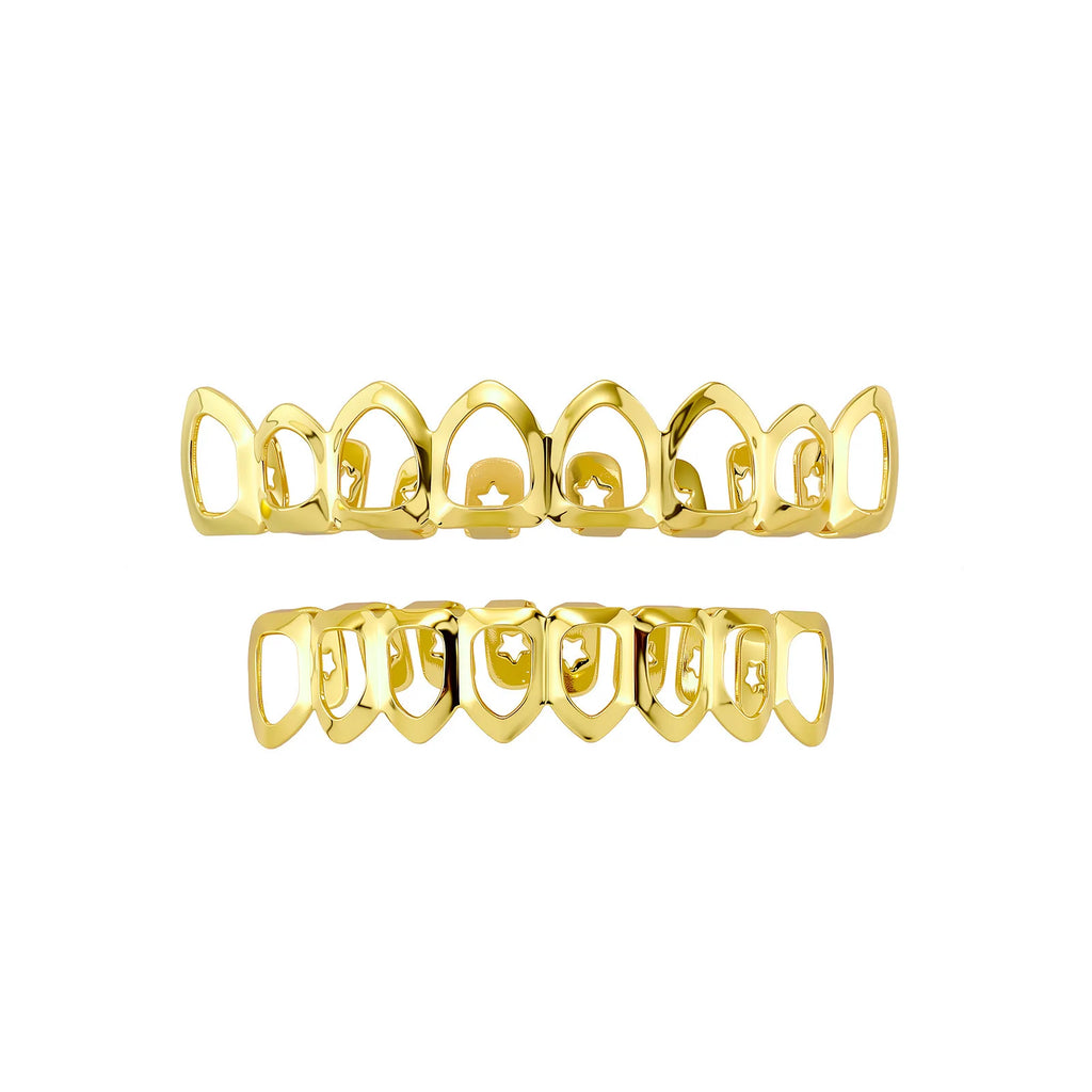 Glossy Hollow Teeth Grillz Top & Bottom Caps, 6 or 8 Teeth