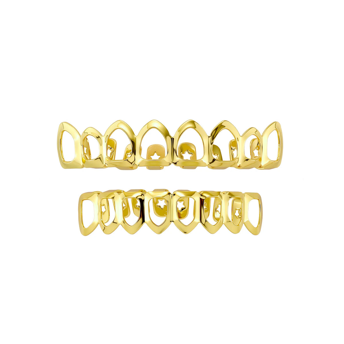Glossy Hollow Teeth Grillz Top & Bottom Caps, 6 or 8 Teeth