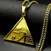 Egyptian Eye of Horus Gold Pyramid Pendant Necklace
