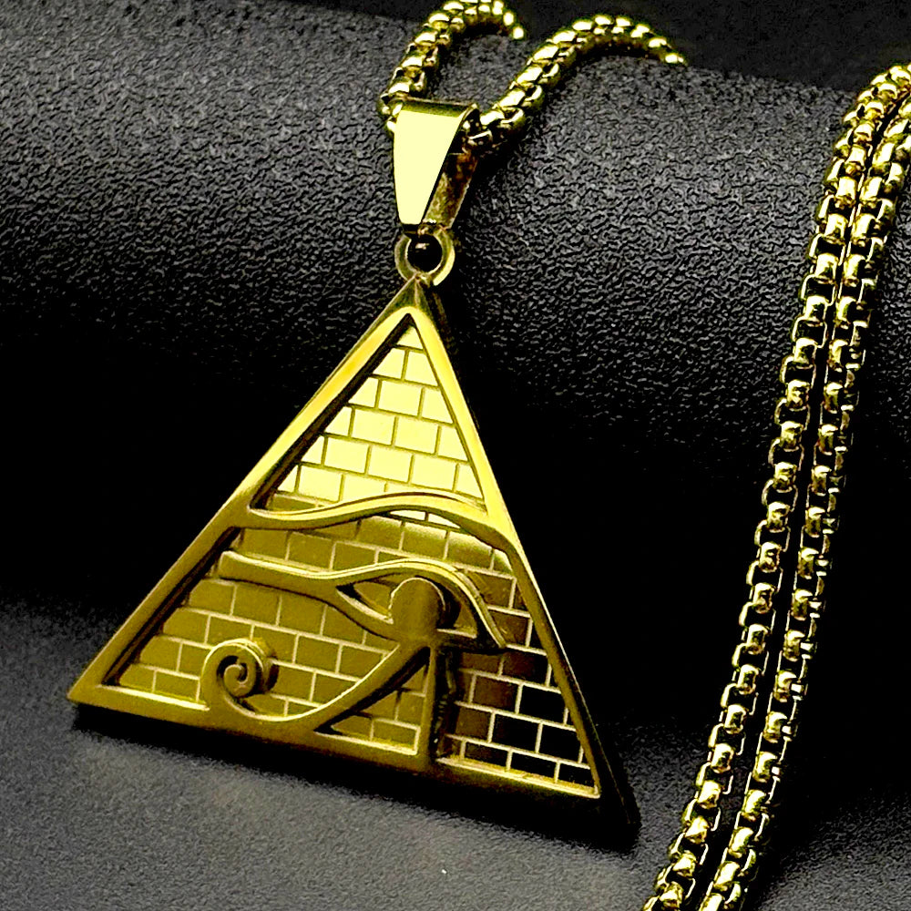Egypt Pyramid Eye of Horus Pendant Necklace for Women Men Stainless Steel Gold Color Ancient Egyptian Amulet Gift