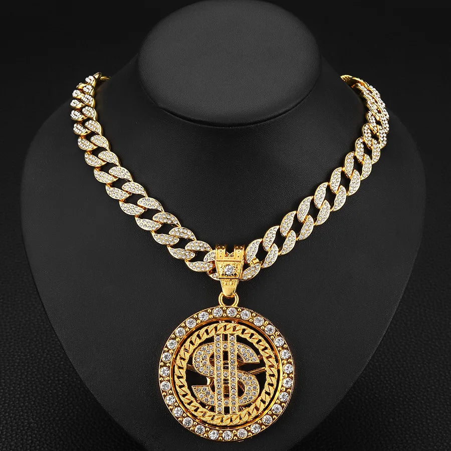 Rotating Dollar Sign Pendant Necklace — Two-Tone