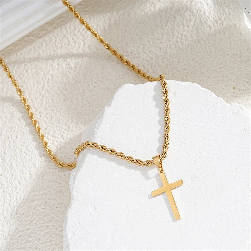 Twisted Cross Pendant Necklace — Silver
