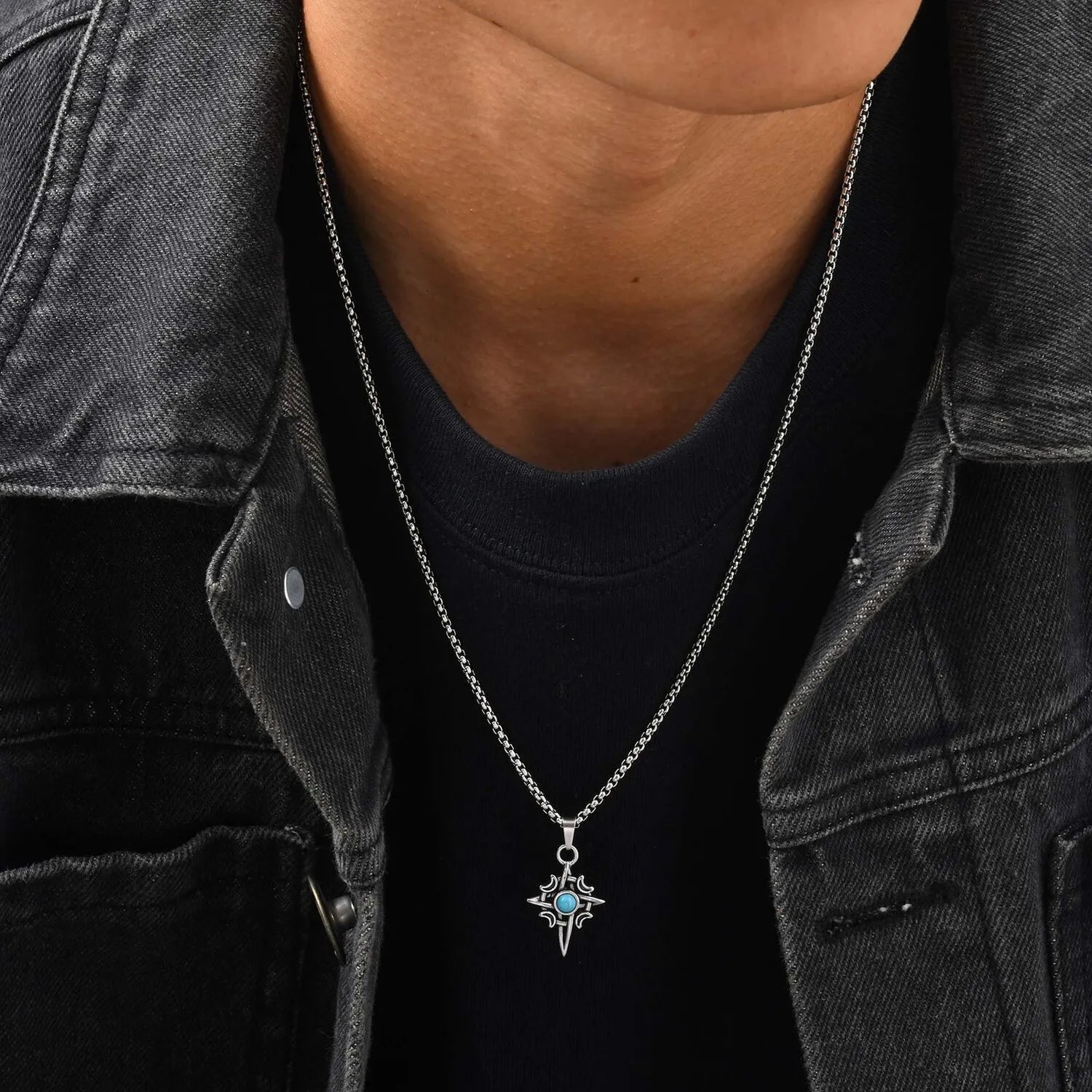 Viking Celtic Stone Pendant Necklace — Stainless Steel