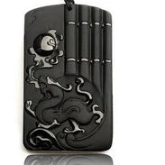 Natural Obsidian Rising Sun Fortune Pendant Necklace