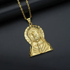 Gold Jesus Christ Face Pendant Necklace for Men — Stainless Steel