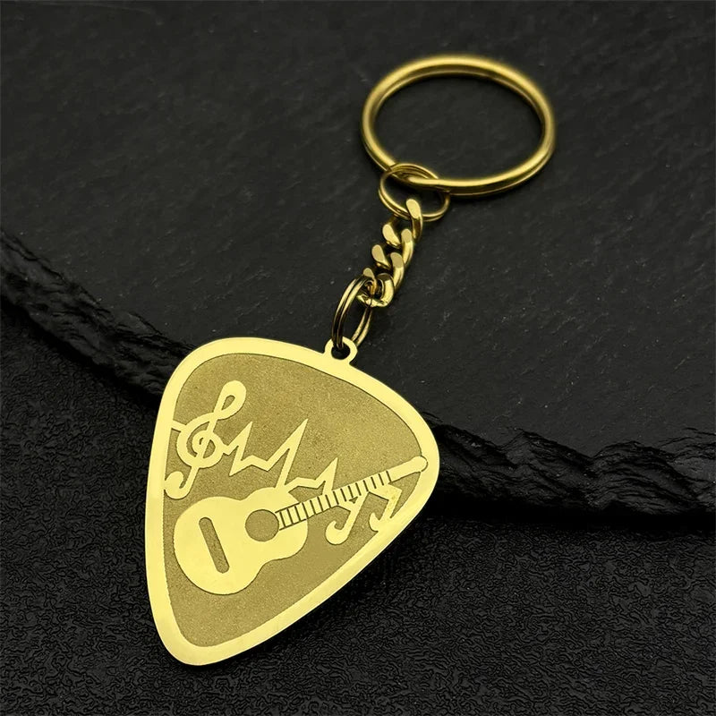 Guitar Pick Gold Pendant Necklace — Stainless Steel