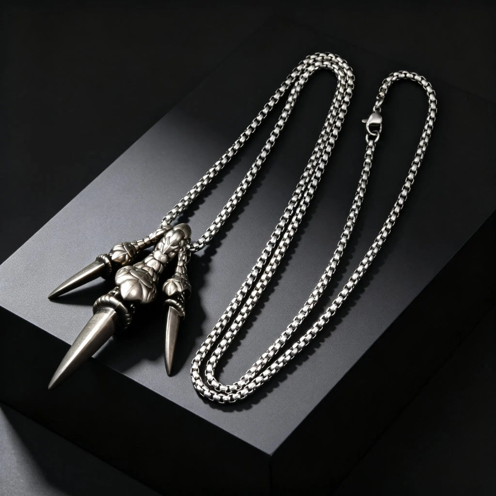 Punk Dragon Claw Pendant Necklace for Men, Fashion 70cm Stainless Steel Long Chain Necklace, Creative Hip Hop Jewelry Gifts