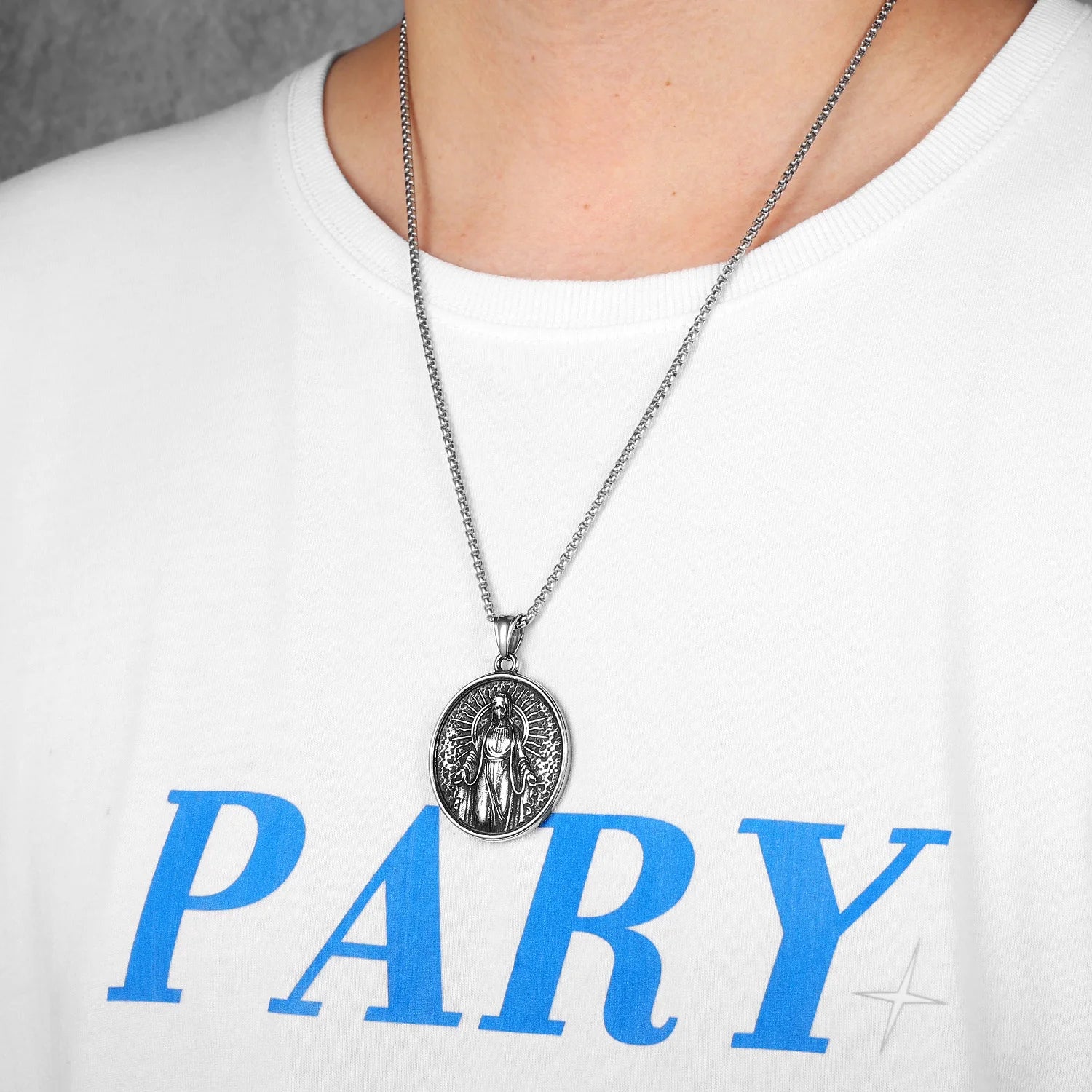 Virgin Mary Cross Pendant — Stainless Steel