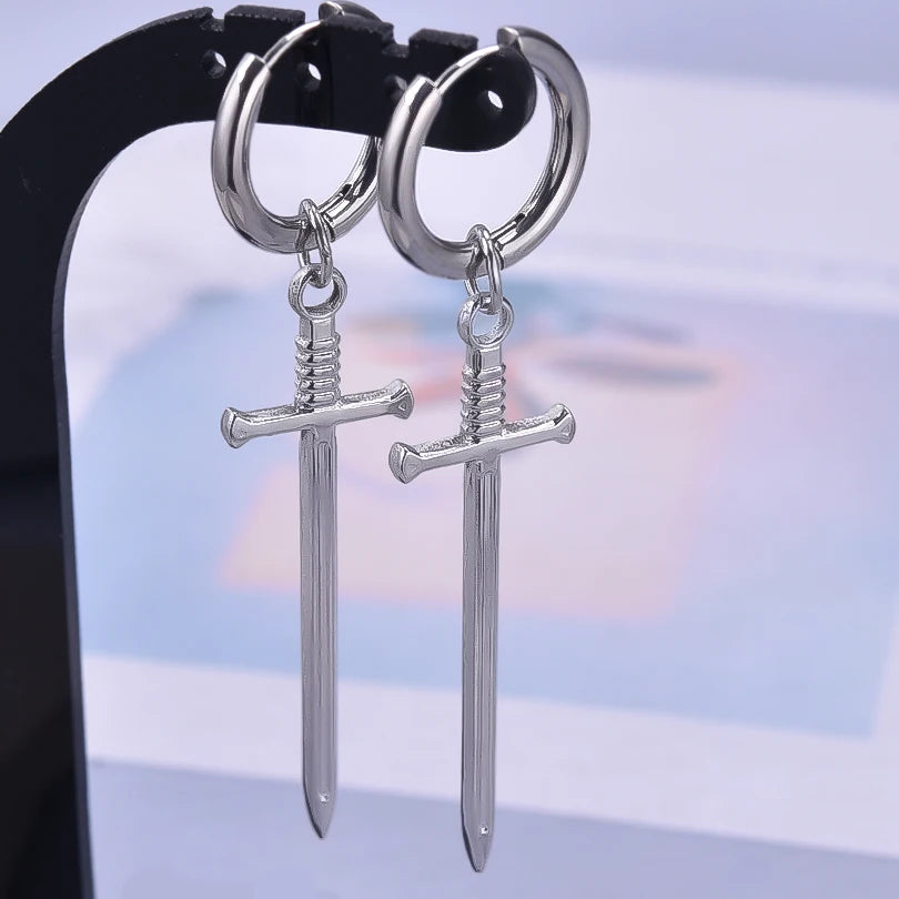 Spike Cone Drop Huggie Hoop Earrings for Men — Stainless Steel