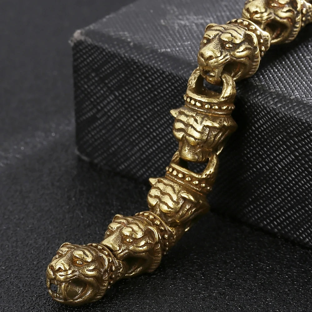 Steampunk Men's Tiger Head Bracelet Vintage Old Gold Color Solid Stainless Steel Man Bracelets Bangle Mens Jewellery