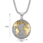 Iced World Map Pendant Necklace — Stainless Steel