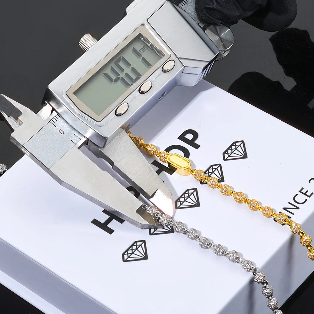 Gold Iced Out Bead Necklace 4MM Ball Chain