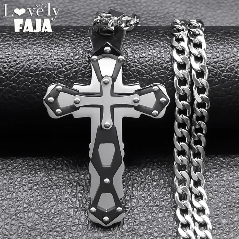 Cross Silver Pendant Necklace — Stainless Steel