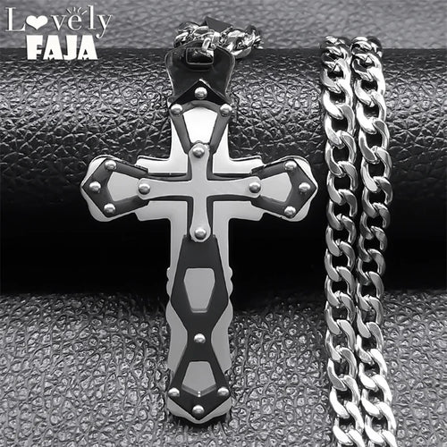 Cross Silver Pendant Necklace — Stainless Steel