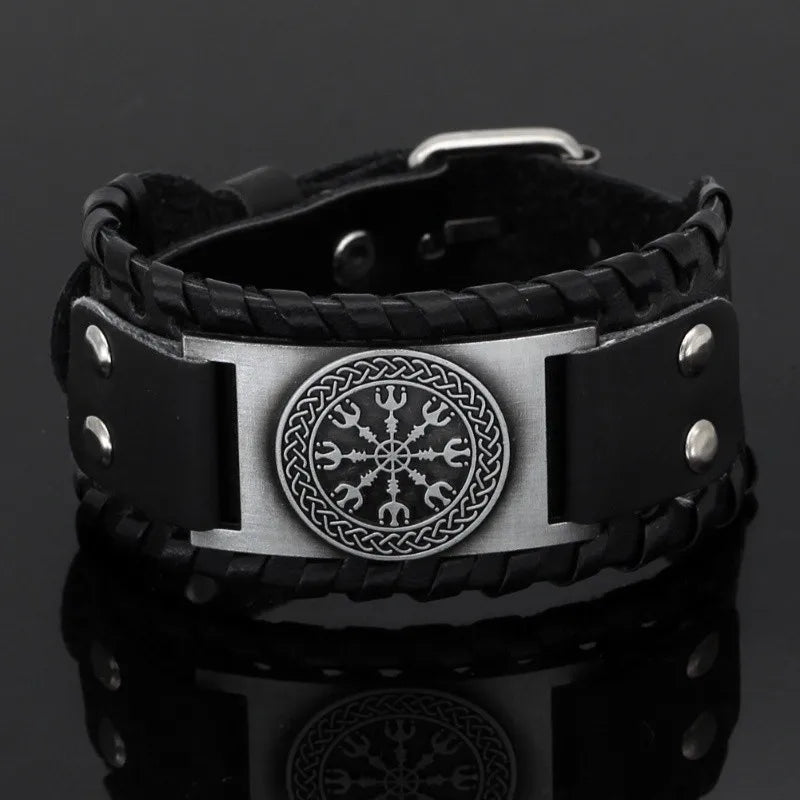 New Retro Wide Leather Nordic Rune of Odi Bracelet Men's Bracelet Celtic Viking Jewelry Bracelet Accessories Party Gifts