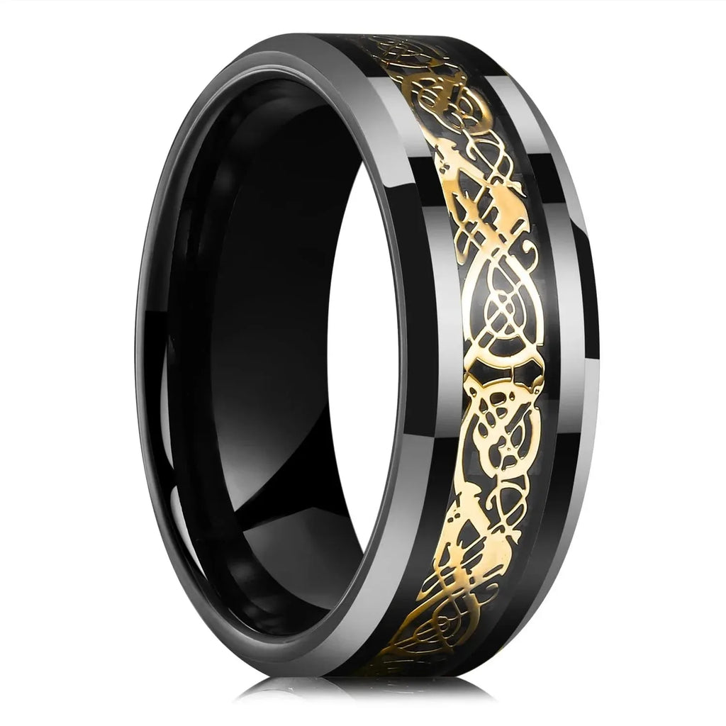 Fashion 8mm Stainless Steel Celtic Dragon Rings For Men Inlay Purple Carbon Fiber Rings Wedding Band Jewelry Birthday Gifts