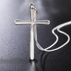 Silver Long Cross Pendant Necklace Women Men Fashion Wedding Engagement Jewelry Gift