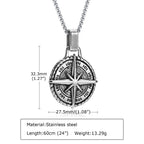 North Star Men Necklace ,Stainless Steel Compass Pendant,Mens Jewelry, Coin Form Handmade Necklace