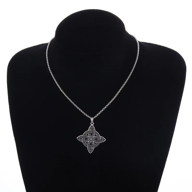 Silver Color Stainless Steel Pattern Witch Knot Pendant Necklace Celtic Knot Lucky Jewelry Christmas Gift for Friends Family