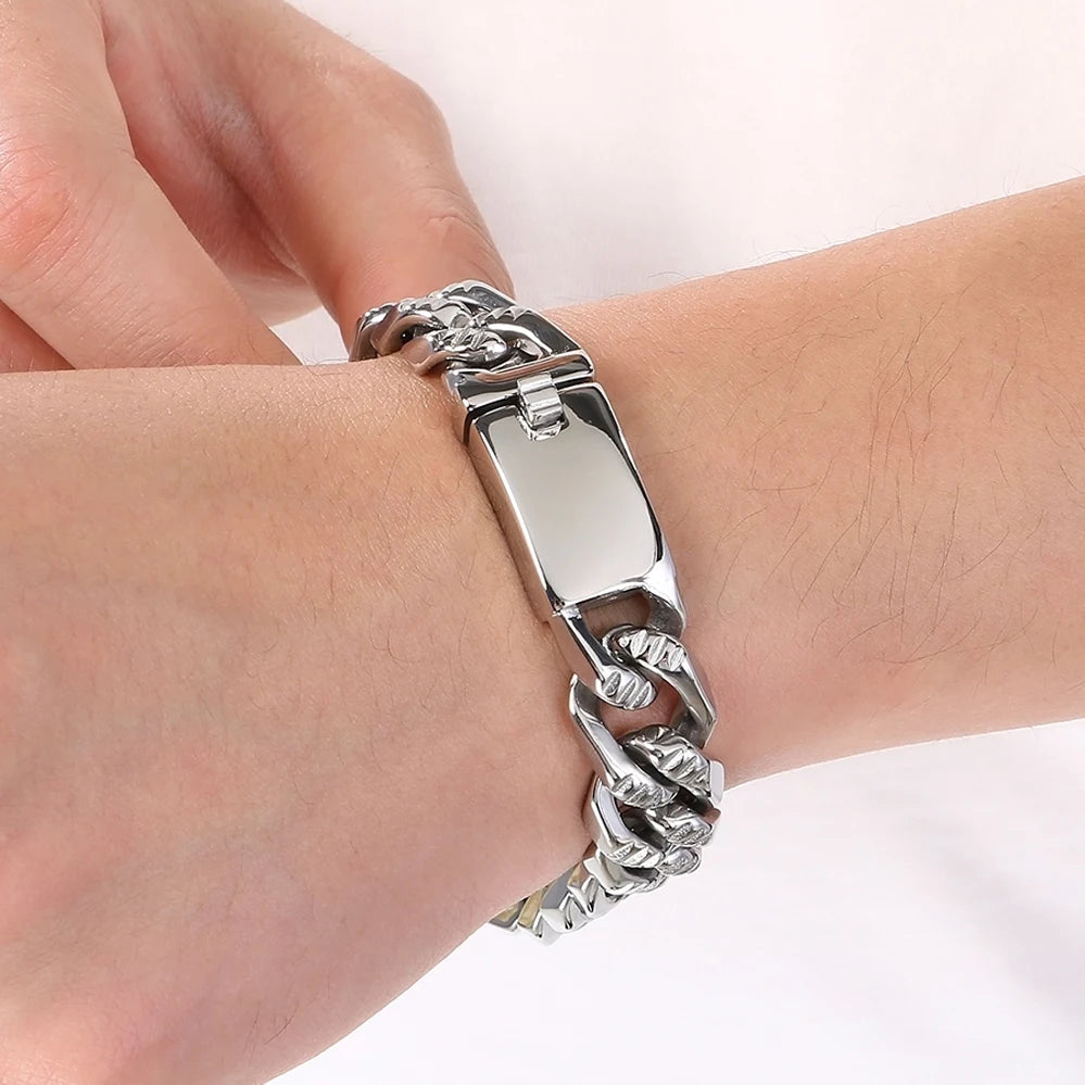 Men's Hip Hop Stainless Steel Cuban Link Bracelets Classic 16MM Width Vacuum Plated Chunky Chain Bracelet for Man Never