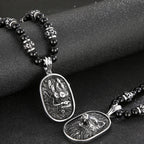 Men's Steampunk Dragon Wolf Head Pendant Necklace For Men Man 8MM Width 70CM Long Agate Stone Bead Chain Stainless