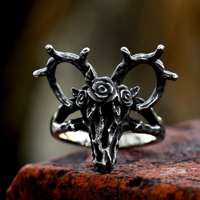 Beier 316L Stainless Steel Ancient dish Sheep cattle head Skull Ring Messenger of hell satan Personality Fashion
