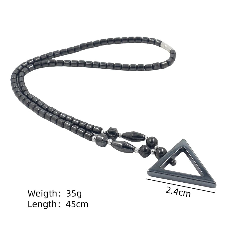 Black Hematite Triangle Pendant Necklace — Black-Tone