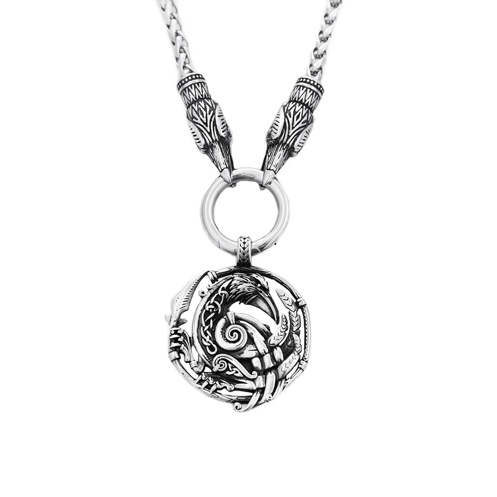 Nordic Viking Raven Pendant Necklace — Stainless Steel