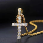 Huitan Luxury Cross Pendant Necklace for Women Sparkling White Cubic Zirconia Long Necklace Wedding Party New Fashion