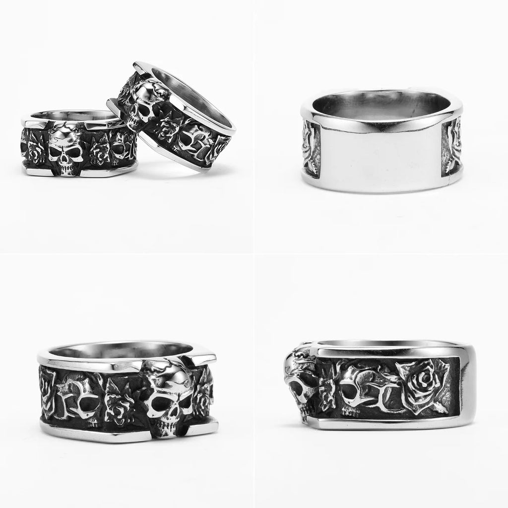 Rose Skull Ring — Stainless Steel