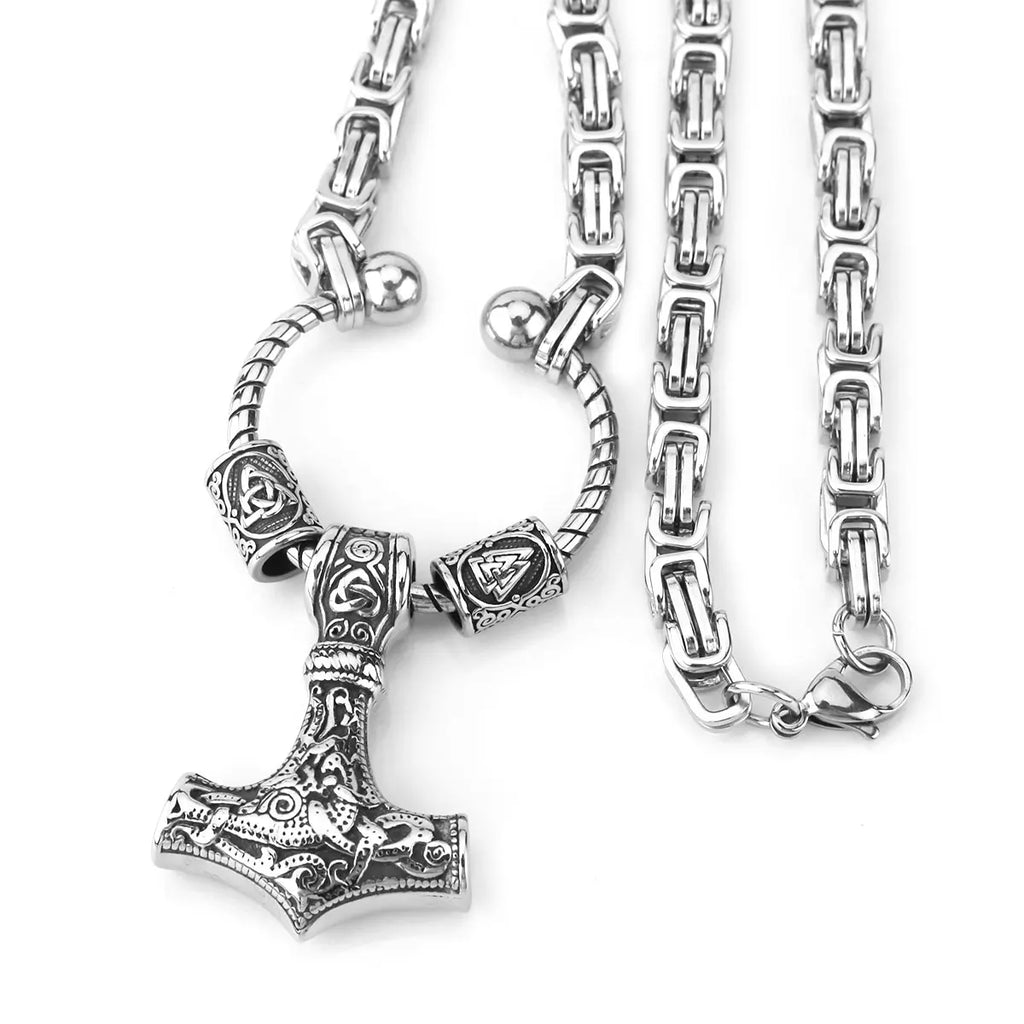 Popular Stainless Steel Thor's Hammer Set Pendant Necklace Nordic Viking Men's Birthday Gift Jewelry Accessories
