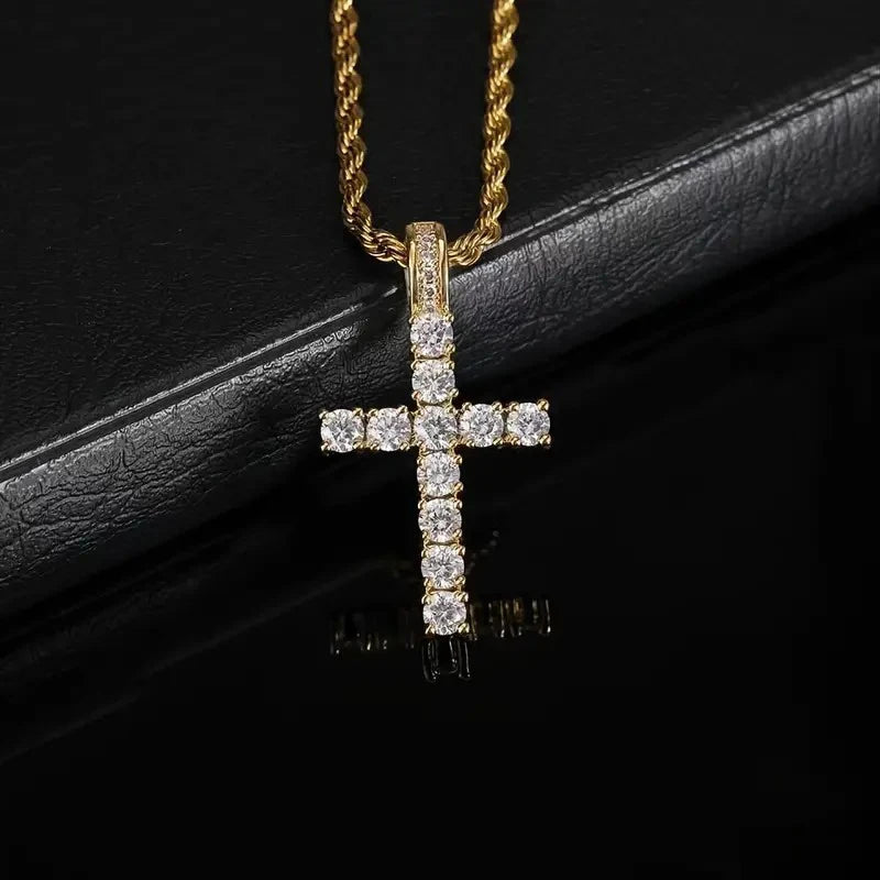 Huitan Luxury Cross Pendant Necklace for Women Sparkling White Cubic Zirconia Long Necklace Wedding Party New Fashion