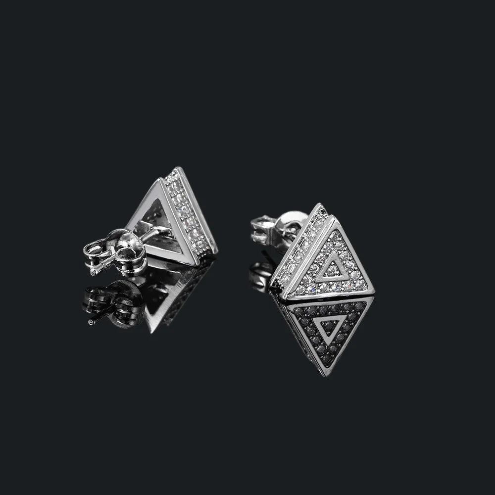 Iced Out Triangle Stud Earrings — Stainless