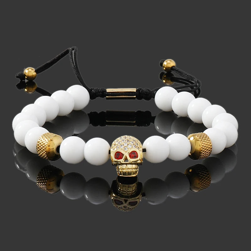 Crown, Leopard, Cross & Skull Beaded Bracelet — 8mm Adjustable