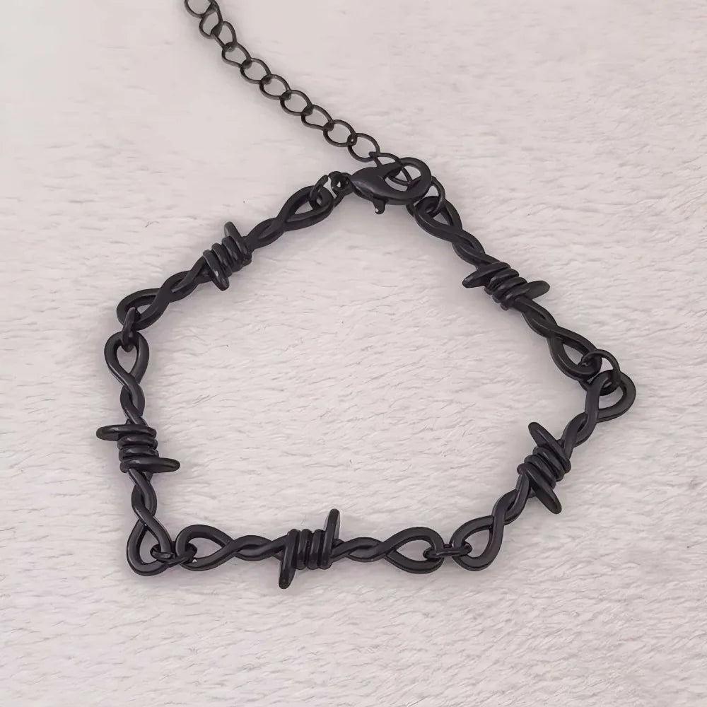 Silver Star Sword Pendant Thorn Chain Bracelet