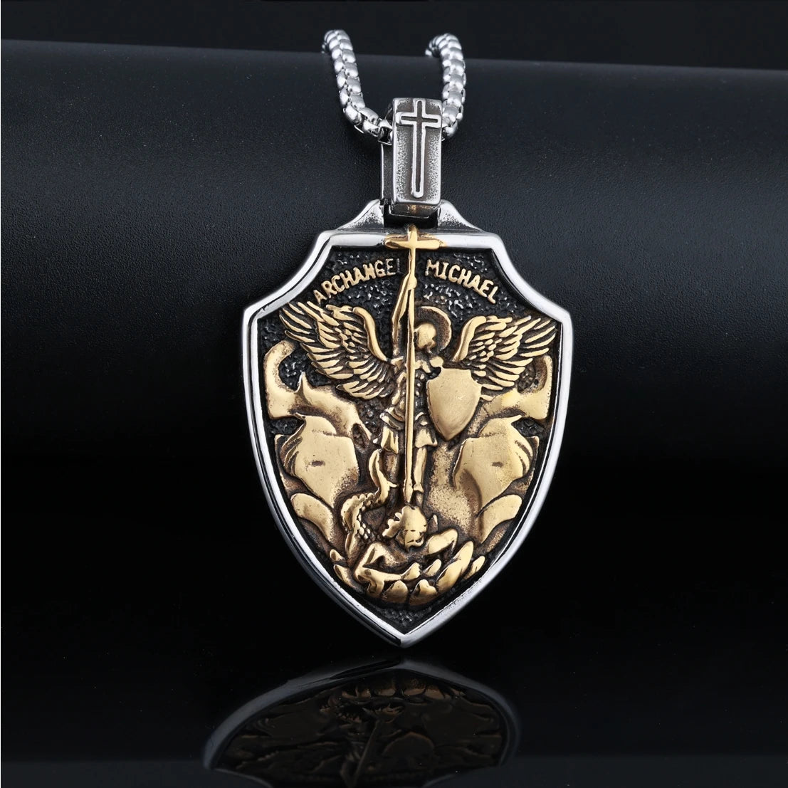 Archangel Michael Shield Pendant — Stainless Steel