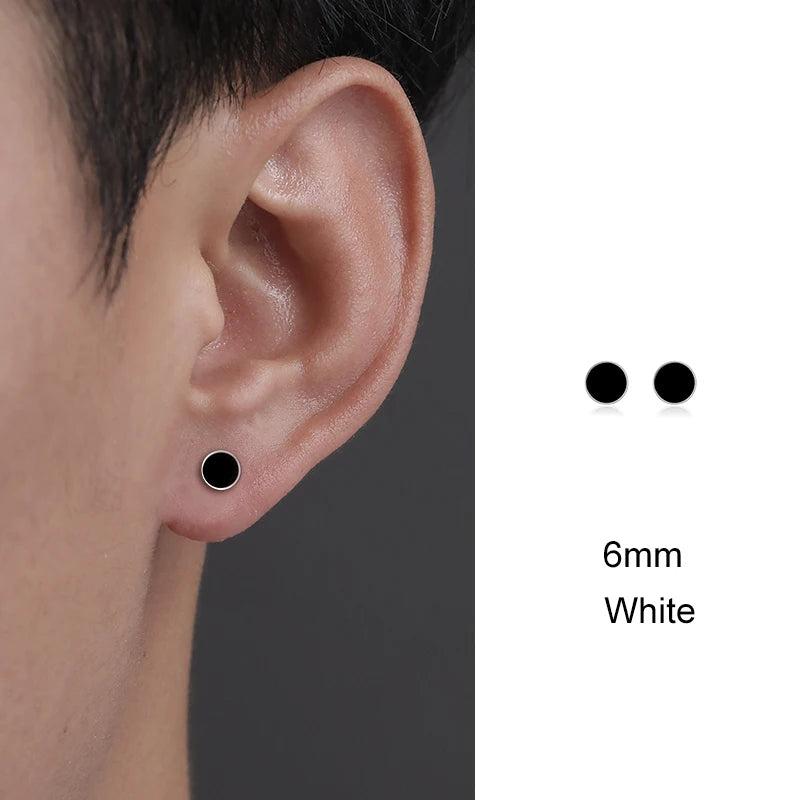 Trendy HipHop Titanium Steel Round Men's Stud Earrings Hippie Stainless Steel Black Drip Earings for Men Couple