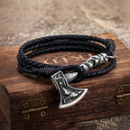 Wolf Viking Steel Bracelet Axe Leather Handmade