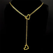 Heart O-Ring Long Chain Necklace — Stainless Steel