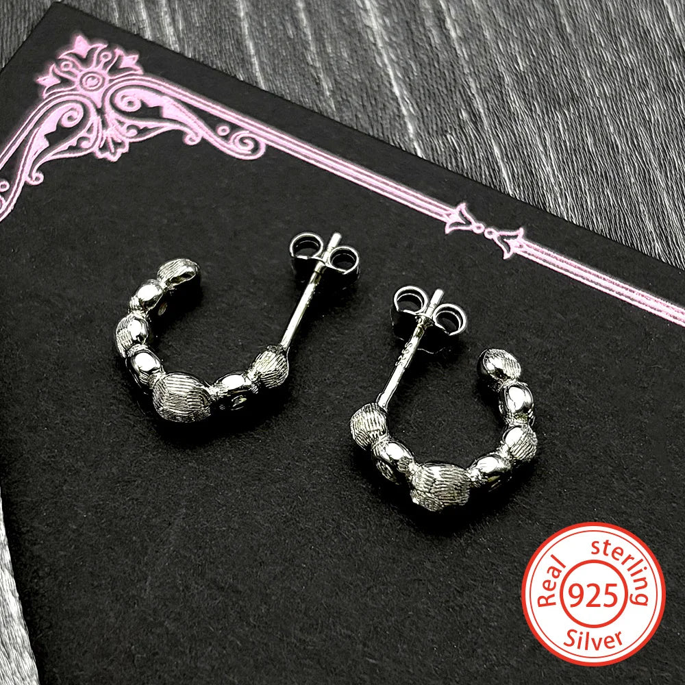 Silver Earrings Retro Sterling C-shaped Zircons