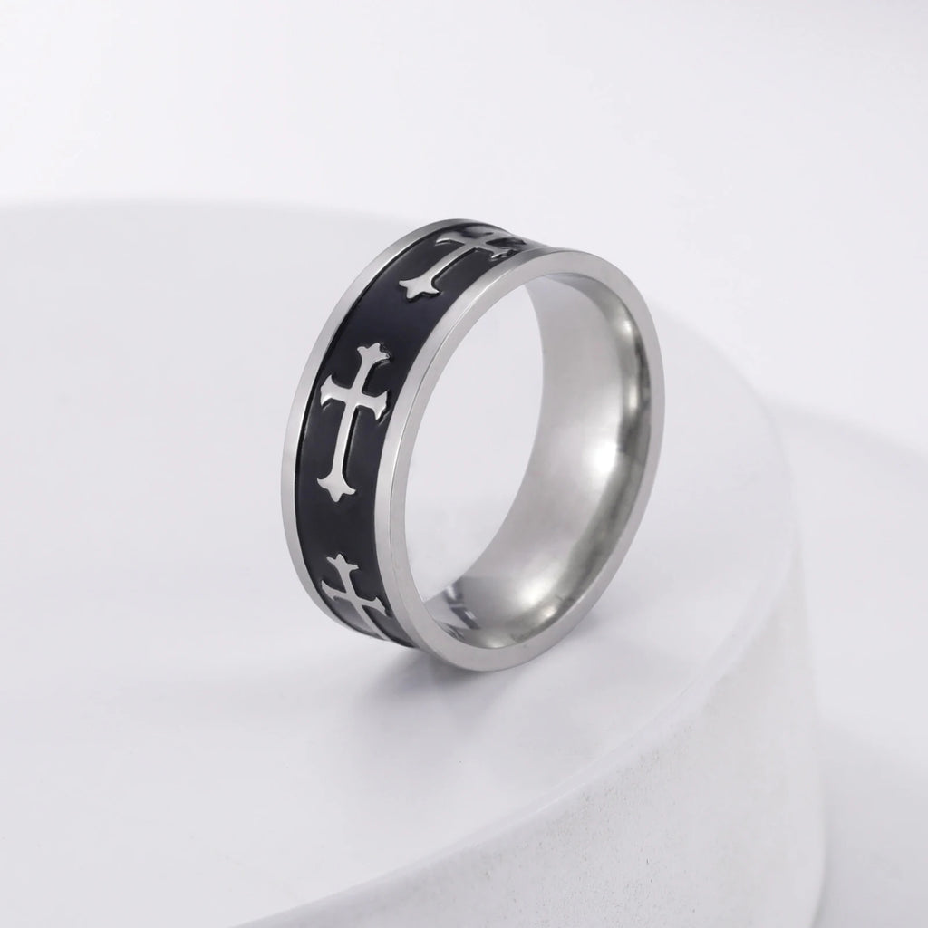 Dreamtimes Vintage Cross Rings for Men and Women Fashion Punk Jewelry Black Anillos Stainless Steel Metal Accessories