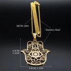 Hamsa Hand Muslims Judaism Hollow Necklace for Women Hand of Fatima Lotus Flower Stainless Steel Necklaces Jewelry Gift
