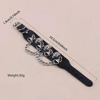 90s Gothic Skull Spike Bracelet Adjustable Punk Rock Bracelet Black Studded Faux Leather Wristband Bracelet for Men